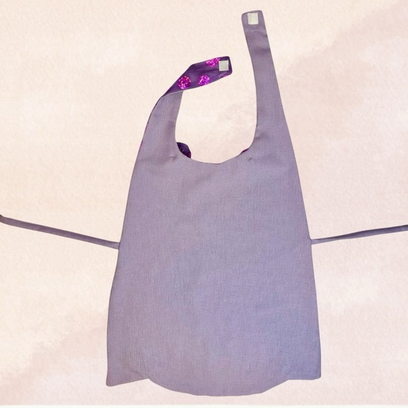 Handmade Hostess Apron Purple Sequin Print Tie Back Faux Gold Bead Necklace OS - Picture 12 of 12